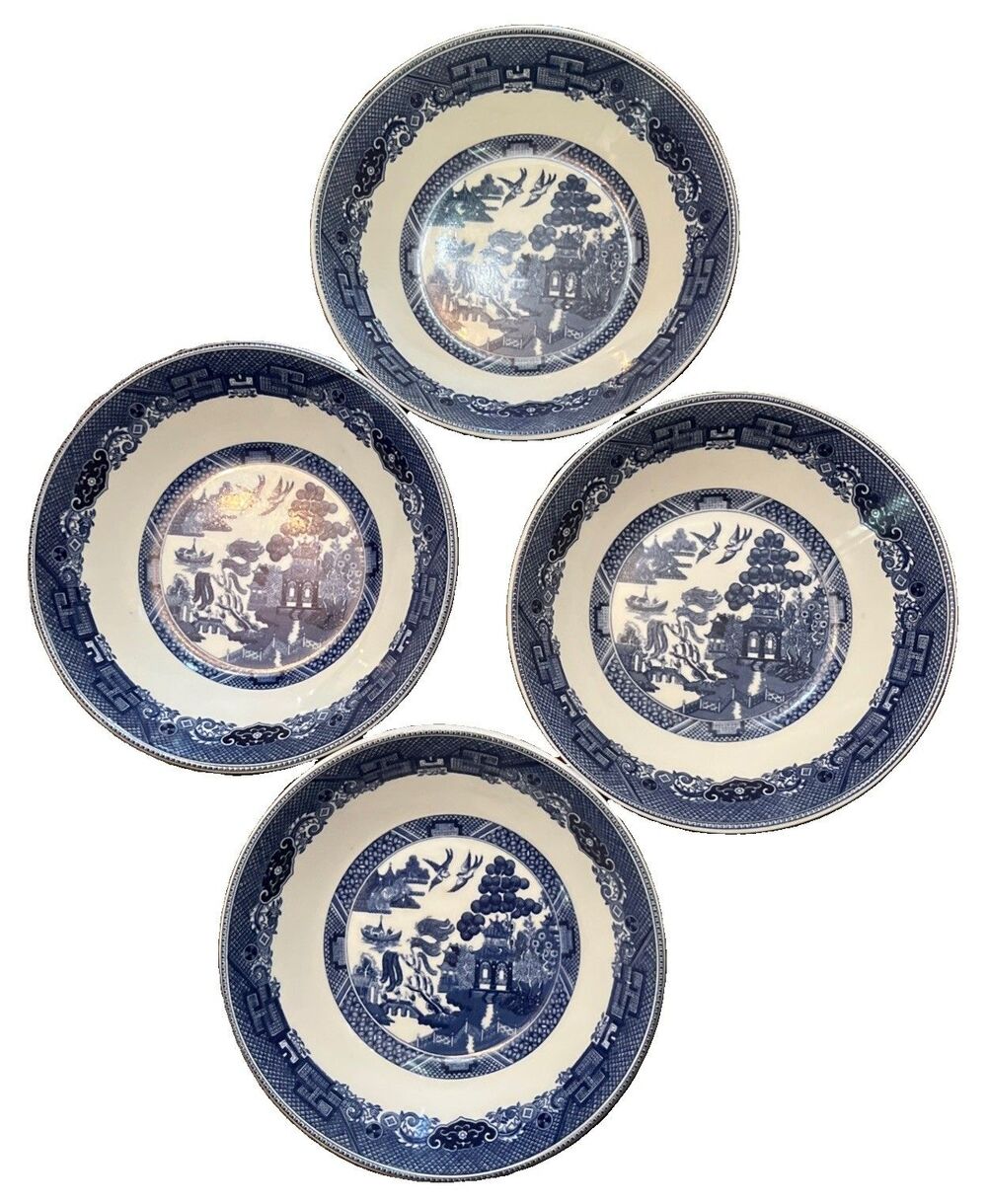 4 Johnson Bros Blue Willow Fruit/ Dessert Bowls England 5" Green Backstamp